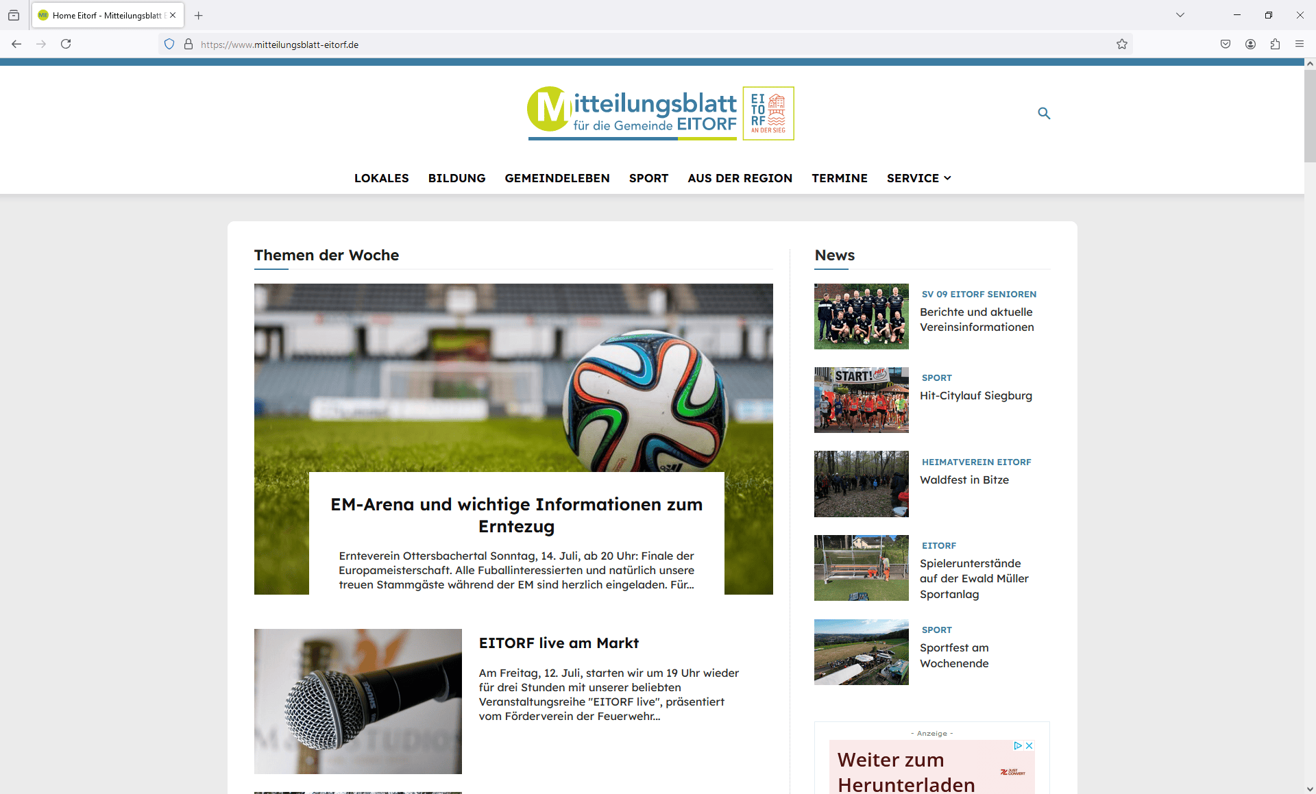 Webseite Mitteilungsblatt Eitorf Startseite